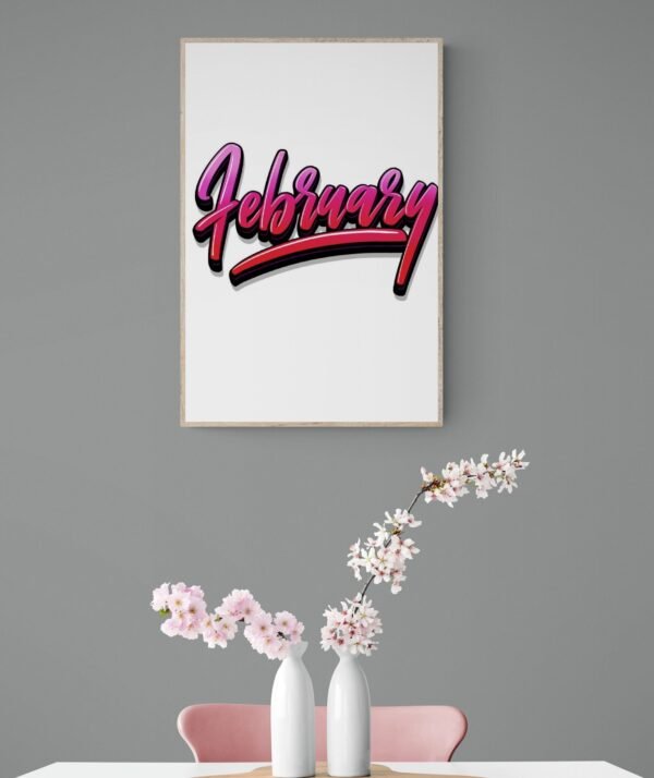 February, Typography Wall Art, Instant Download, Digital Download, Typography Prints - Image 2