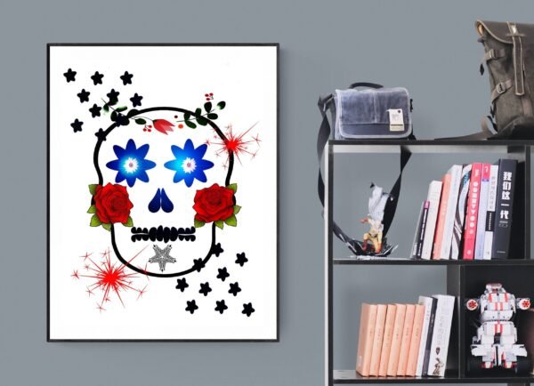 Skull Print Art, Flower Skull Poster Home Decor, Boho Skull Wall Art, Digital Download, PRINTABLE Skull Canvas Art - Image 2